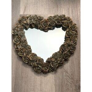 Vintage Decoline Carved Gold Gilt Roses Heart Shaped Accent Mirror